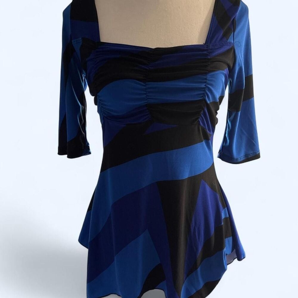 MKM Designs Vintage Y2K Women's Blue and Black Blouse